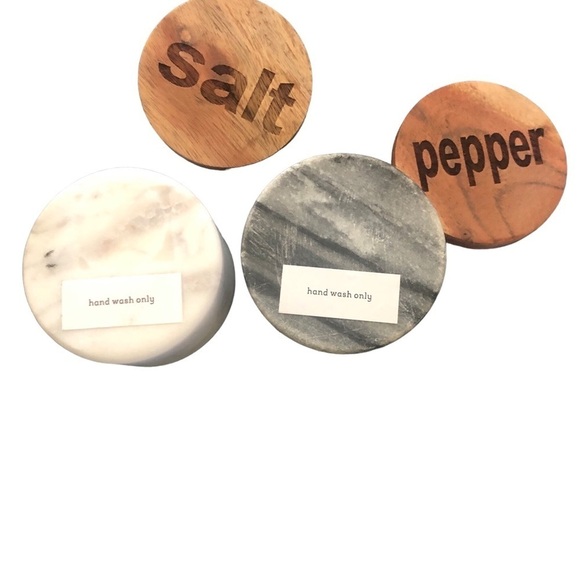 Marble Salt Pepper Bowl Salt Box Salt Cellar Set Solid Natural Wood Dining 2.5” - Picture 2 of 5